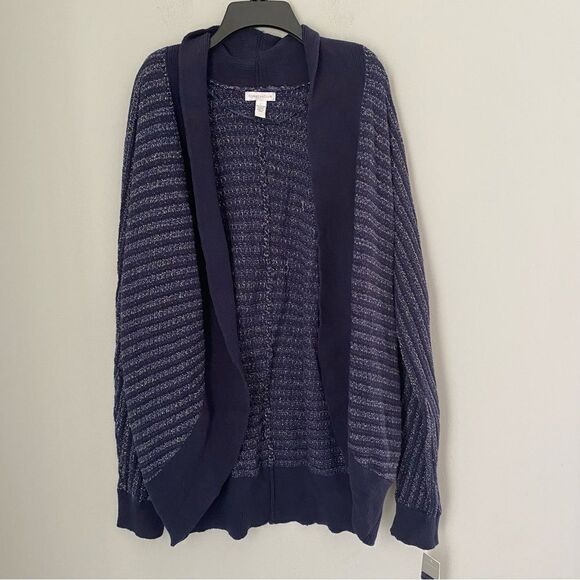Charter Club Women’s Open Front Striped Sparkly Blue Thick Knit Sweater size L - Picture 1 of 3